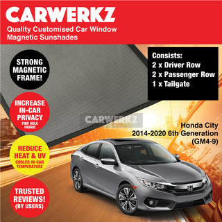 Customised Window Magnetic Sunshades for Honda City Grace 2014-2020 6th Generation (GM6) Japan Sedan - CarWerkz.com