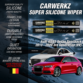 Carwerkz Silicone Wipers for Audi A3/S3 Sedan Sportback 2013-2020 3rd Generation 8V