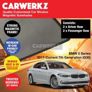 Customised Window Magnetic Sunshades for BMW 5 Series 2017-Current 7th Generation (G30) Germany Sedan - CarWerkz.com