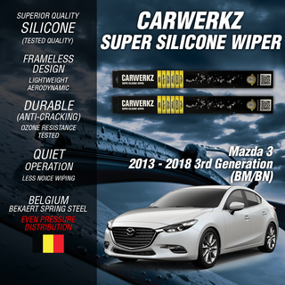 Carwerkz Silicone Wipers for Mazda 3 Sedan Hatchback 2013-2018 3rd Generation BM/BN