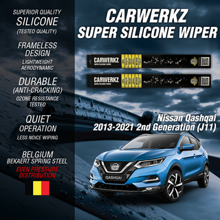 Carwerkz Silicone Wipers for Nissan Qashqai Rouge Sport 2013-2021 2nd Generation J11