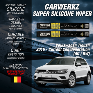 Carwerkz Silicone Wipers for Volkswagen Tiguan 2016-Current 2nd Generation AD/BW
