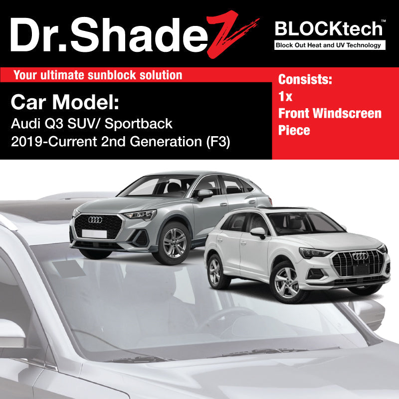 Dr Shadez BLOCKtech Premium Front Windscreen Foldable Sunshade for Audi Q3 SUV Sportback 2019-Current 2nd Generation (F3)