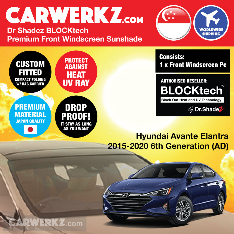 BLOCKtech Premium Front Windscreen Foldable Sunshade for Hyundai Avante Elantra 2015-2020 6th Generation (AD) - carwerkz singapore australia