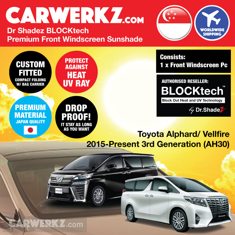 Dr Shadez BLOCKtech Premium Front Windscreen Foldable Sunshade for Toyota Alphard Vellfire 2015-Current 3rd Generation (AH30) - carwerkz australia japan malaysia singapore