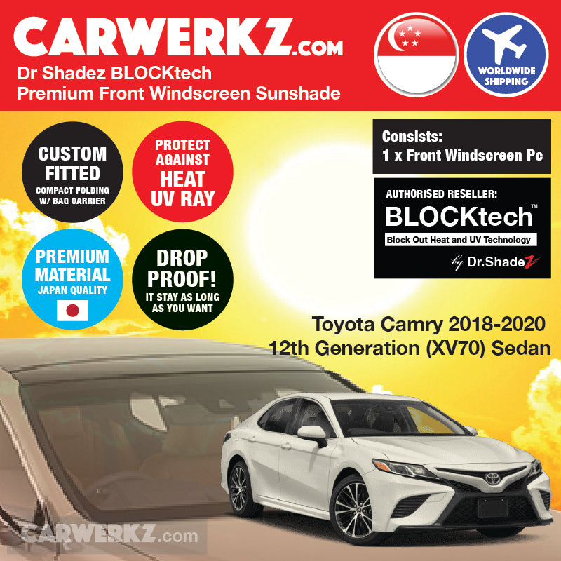 BLOCKtech Premium Front Windscreen Foldable Sunshade for Toyota Camry 2018-Current 12th Generation (XV70)