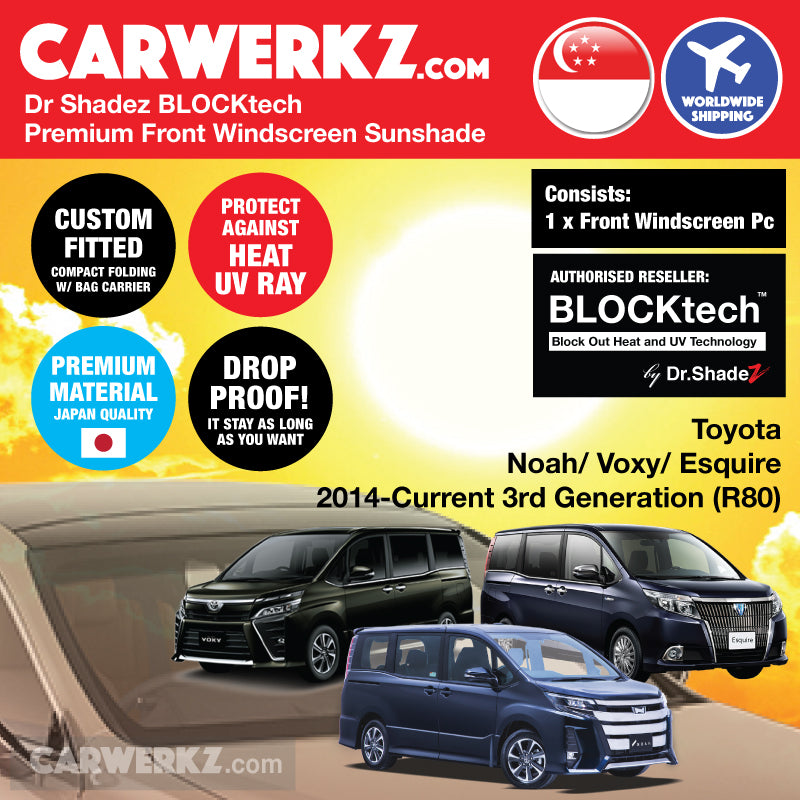 Dr Shadez BLOCKtech Premium Front Windscreen Foldable Sunshade for Toyota Noah Voxy Esquire 2014-Current 3rd Generation (R80) - carwerkz japan singapore malaysia