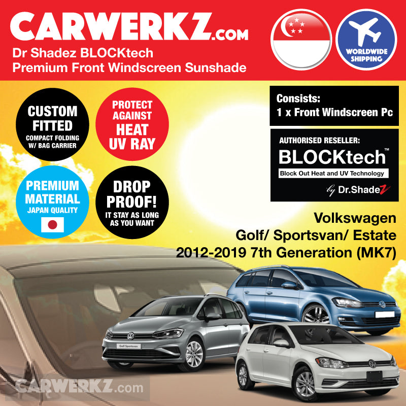 Dr Shadez BLOCKtech Premium Front Windscreen Foldable Sunshade for Volkswagen Golf Hatchback Sportsvan Estate Variant 2012-2019 7th Generation (MK7) - carwerkz sg de my uk au nz