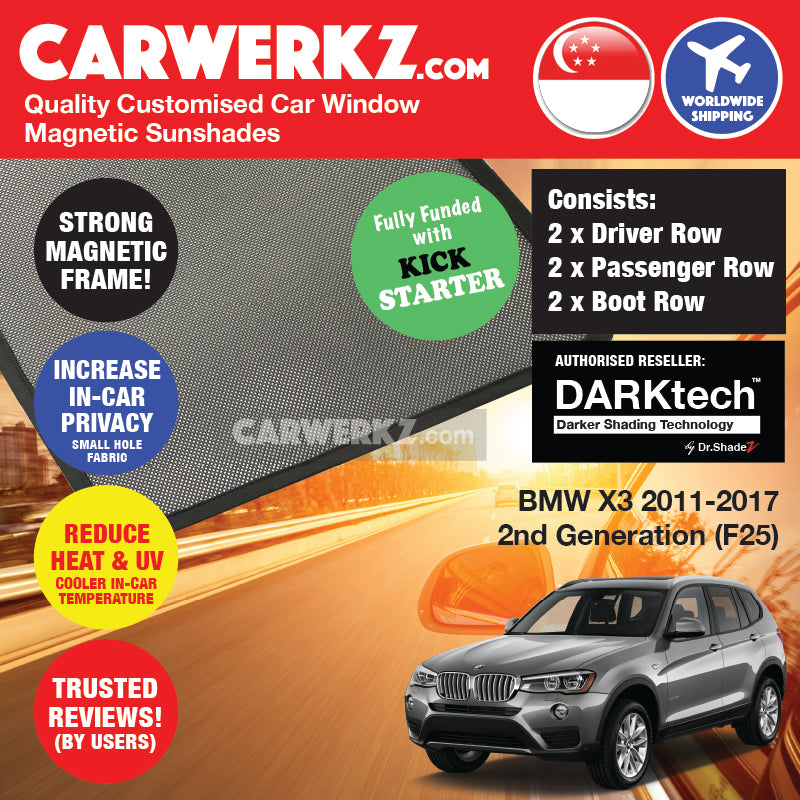 DARKtech BMW X3 Series 2010-2017 2nd Generation (F25) Customised Germany SUV Car Window Magnetic Sunshades - carwerkz