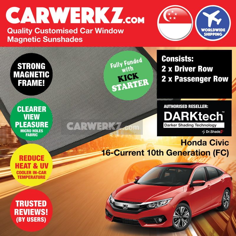 DARKtech Honda Civic 2015-Current 10th Generation (FC) Japan Sedan Customised Car Window Magnetic Sunshades - carwerkz singapore australia