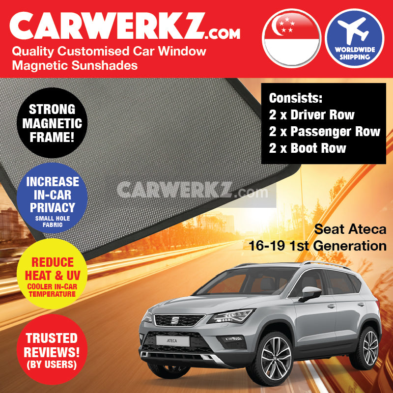 Seat Ateca 2016-2020 1st Generation Spain Compact SUV Customised Car Window Magnetic Sunshades - CarWerkz