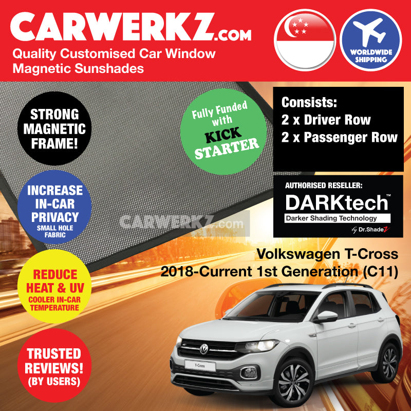 DARKtech Volkswagen T-Cross 2018-Current 1st Generation (C11) Germany Crossover SUV Customised Car Window Magnetic Sunshades - carwerkz sg singapore