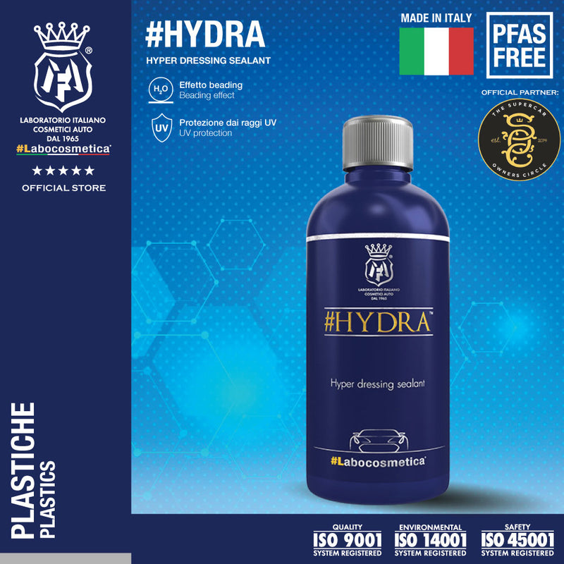Labocosmetica HYDRA 500ml (Hyper dressing sealant for Plastic, Rubber parts and Tyres Gloss Gel)