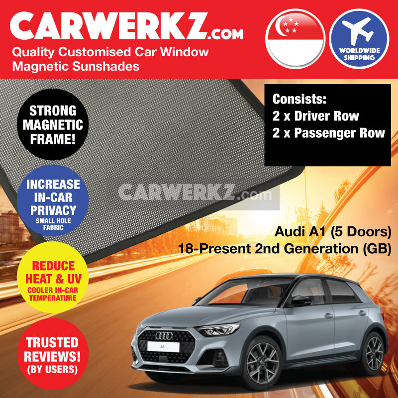 Audi A1 2018-Present (5 Doors) 2nd Generation (GB) Germany Supermini Sportback Hatchback Car Customised Magnetic Sunshades 4 Pieces - CarWerkz Singapore