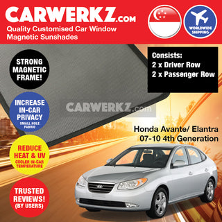 Hyundai Avante Elantra 2006-2010 4th Generation (HD) Korea Sedan Customised Window Magnetic Sunshades
