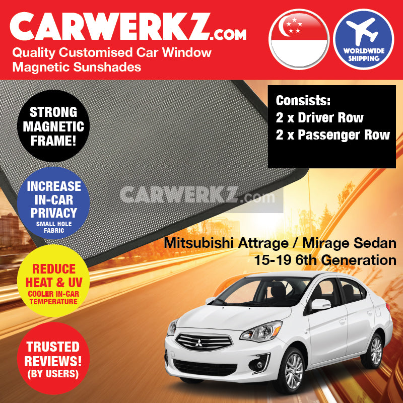 Mitsubishi Attrage / Mirage G4 Sedan 2015-2020 6th Generation (A10) Customised Car Window Magnetic Sunshades - CarWerkz