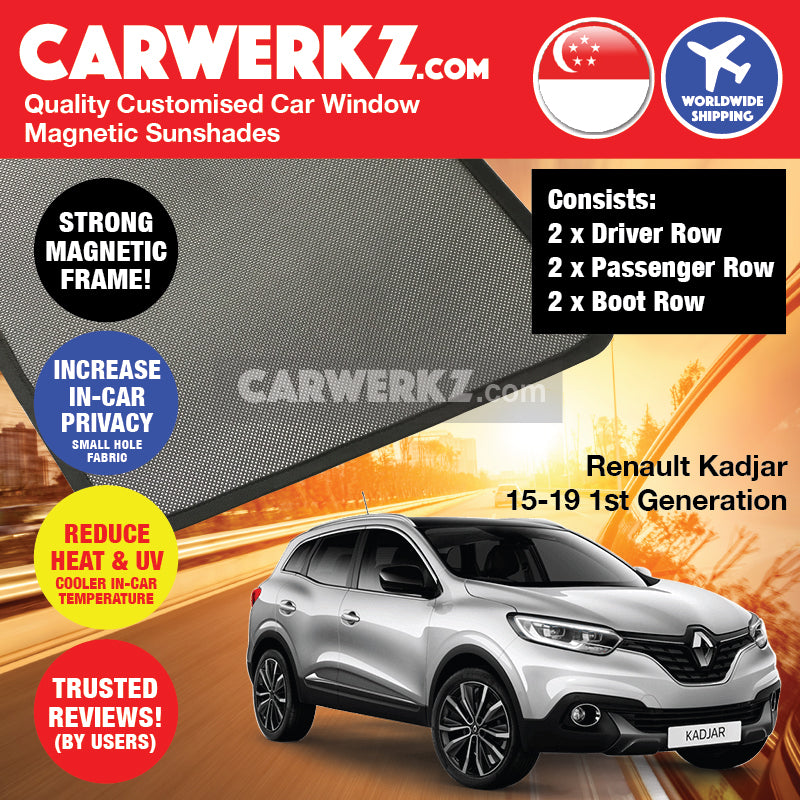 Renault Kadjar 2015-2020 1st Generation France Compact SUV Customised Car Window Magnetic Sunshades - CarWerkz