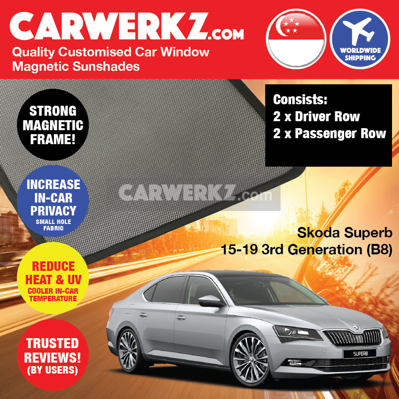 Skoda Superb 2015-2020 3rd Generation (B8 3V) Customised Czech Republic Sedan Car Window Magnetic Sunshades - CarWerkz