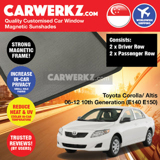 Toyota Corolla Altis 2006-2012 10th Generation (E140 E150) Japan Sedan Customised Window Magnetic Sunshades