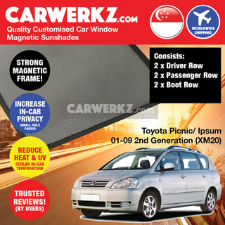 Toyota Picnic Ipsum 2001-2009 2nd Generation (XM20) Japan MPV Customised Window Magnetic Sunshades