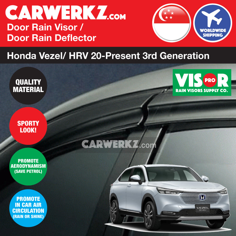 VISOR PRO Honda Vezel / HRV 2020-Current 3rd Generation Mugen Style Door Visors Rain Visors Rain Deflector Rain Guard - carwerkz singapore official store