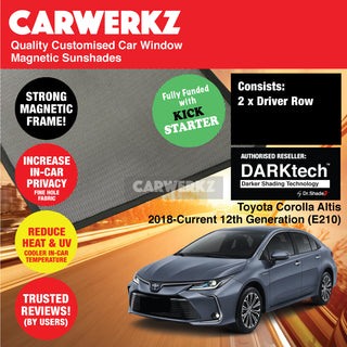 Dr Shadez DARKtech Toyota Corolla Altis 2018-Current 12th Generation (E210) Japan Sedan Customised Window Magnetic Sunshades