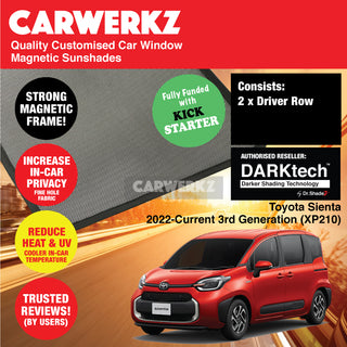Dr Shadez DARKtech Toyota Sienta 2022-Current 3rd Generation (XP210) Japan MPV Customised Car Window Magnetic Sunshades