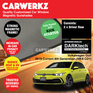 Dr Shadez DARKtech Volkswagen Golf 2019-Current 8th Generation (MK8) Germany Hatchback Customised Car Window Magnetic Sunshades