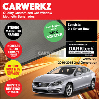 Dr Shadez DARKtech Volvo S60 2010-2018 2nd Generation Sweden Sedan Customised Car Window Magnetic Sunshades