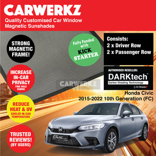 Dr Shadez DARKtech Honda Civic 2015-2022 10th Generation (FC) Japan Sedan Customised Window Magnetic Sunshades