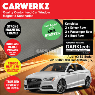 Dr Shadez DARKtech Audi A3 S3 Sedan 2013-2020 3rd Generation (8V) Customised Germany Car Window Magnetic Sunshades