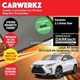 Dr Shadez DARKtech Lexus RX Series 2015-2022 4th Generation (AL20) Japan SUV Customised Window Magnetic Sunshades
