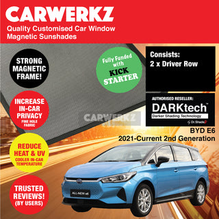 Dr Shadez DARKtech BYD E6 2021-Current 2nd Generation China Electric Stationwagon Customised Window Magnetic Sunshades