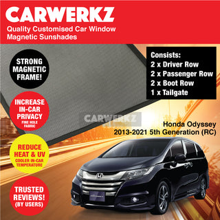Customised Window Magnetic Sunshades for Honda Odyssey 2013-2021 5th Generation (RC) Japan MPV