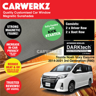 Dr Shadez DARKtech Toyota Noah Voxy Esquire 2014-2021 3rd Generation (R80) Japan Hybrid MPV Customised Window Magnetic Sunshades