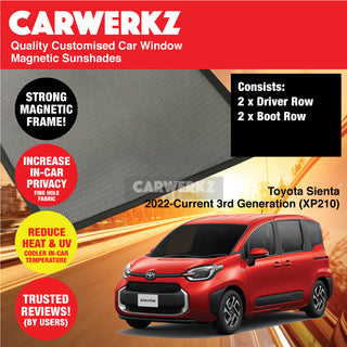 Customised Window Magnetic Sunshades for Toyota Sienta 2022-Current 3rd Generation (XP210) Japan Hybrid MPV