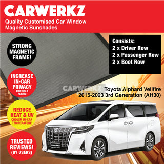 Customised Window Magnetic Sunshades for Toyota Alphard Vellfire 2015-2023 3rd Generation (AH30) Japan MPV