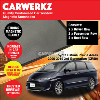 Customised Window Magnetic Sunshades for Toyota Estima Previa Aeras 2006-2019 3rd Generation (XR50) Japan MPV