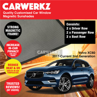 Customised Window Magnetic Sunshades for Volvo XC60 2017-Current 2nd Generation Sweden SUV - CarWerkz.com