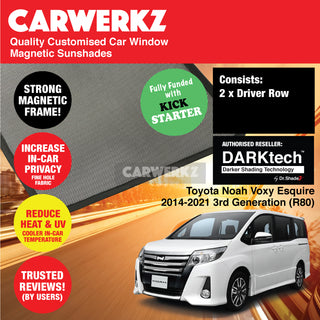 Dr Shadez DARKtech Toyota Noah Voxy Esquire 2014-2021 3rd Generation (R80) Japan Hybrid MPV Customised Window Magnetic Sunshades - CarWerkz.com