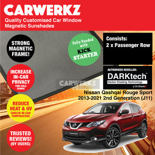Dr Shadez DARKtech Nissan Qashqai Rouge Sport 2013-2021 2nd Generation (J11) Japan SUV Customised Window Magnetic Sunshades - CarWerkz.com