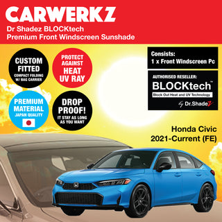 Dr Shadez BLOCKtech Premium Front Windscreen Foldable Sunshade for Honda Civic 2021-Current 11th Generation (FE)