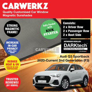 Dr Shadez DARKtech Audi Q3 Sportback 2020-Current 2nd Generation (F3) Customised German Luxury Compact Crossover Window Magnetic Sunshades
