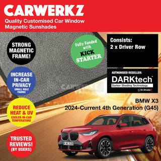 Dr Shadez DARKtech BMW X3 2024-Current 4th Generation (G45) Customised Germany Luxury Mid size SUV Window Magnetic Sunshades Side Windows