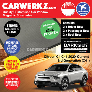 Dr Shadez DARKtech Citroen C4 2020-Current 3rd Generation (C41) France SUV Customised Window Magnetic Sunshades 6 Pieces