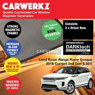 Dr Shadez DARKtech Land Rover Range Rover Evoque 2018-Current 2nd Generation (L551) United Kingdom SUV Magnetic Sunshades - CarWerkz.com