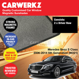 Customised Window Magnetic Sunshades for Mercedes Benz S Class 2006-2013 5th Generation (W221) (Long Wheel Base) Germany SUV - CarWerkz.com