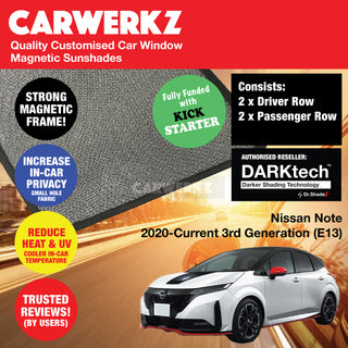 Dr Shadez DARKtech Nissan Note 2020-Current 3rd Generation (E13) Japan Compact Hatchback Window Magnetic Sunshades Side Windows