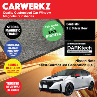 Dr Shadez DARKtech Nissan Note 2020-Current 3rd Generation (E13) Japan Compact Hatchback Window Magnetic Sunshades Side Windows