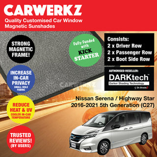 Dr Shadez DARKtech Nissan Serena 2016-2022 5th Generation (C27) Japan MPV Customised Window Magnetic Sunshades